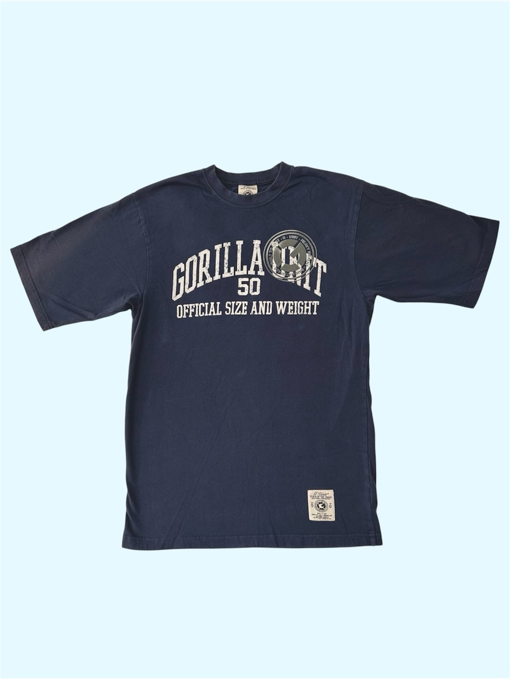 Y2K G Unit Gorilla Unit Logo Fuzzy Graphic Tee Faded Navy Medium